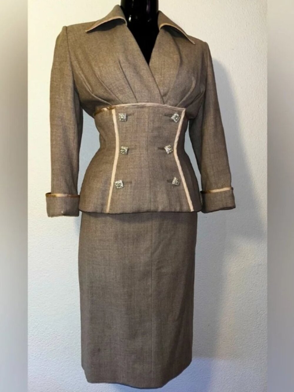 1950s Lilli Ann Jeweled Hourglass Wool Suit ✨ Rare Vintage Femme Fatale Set